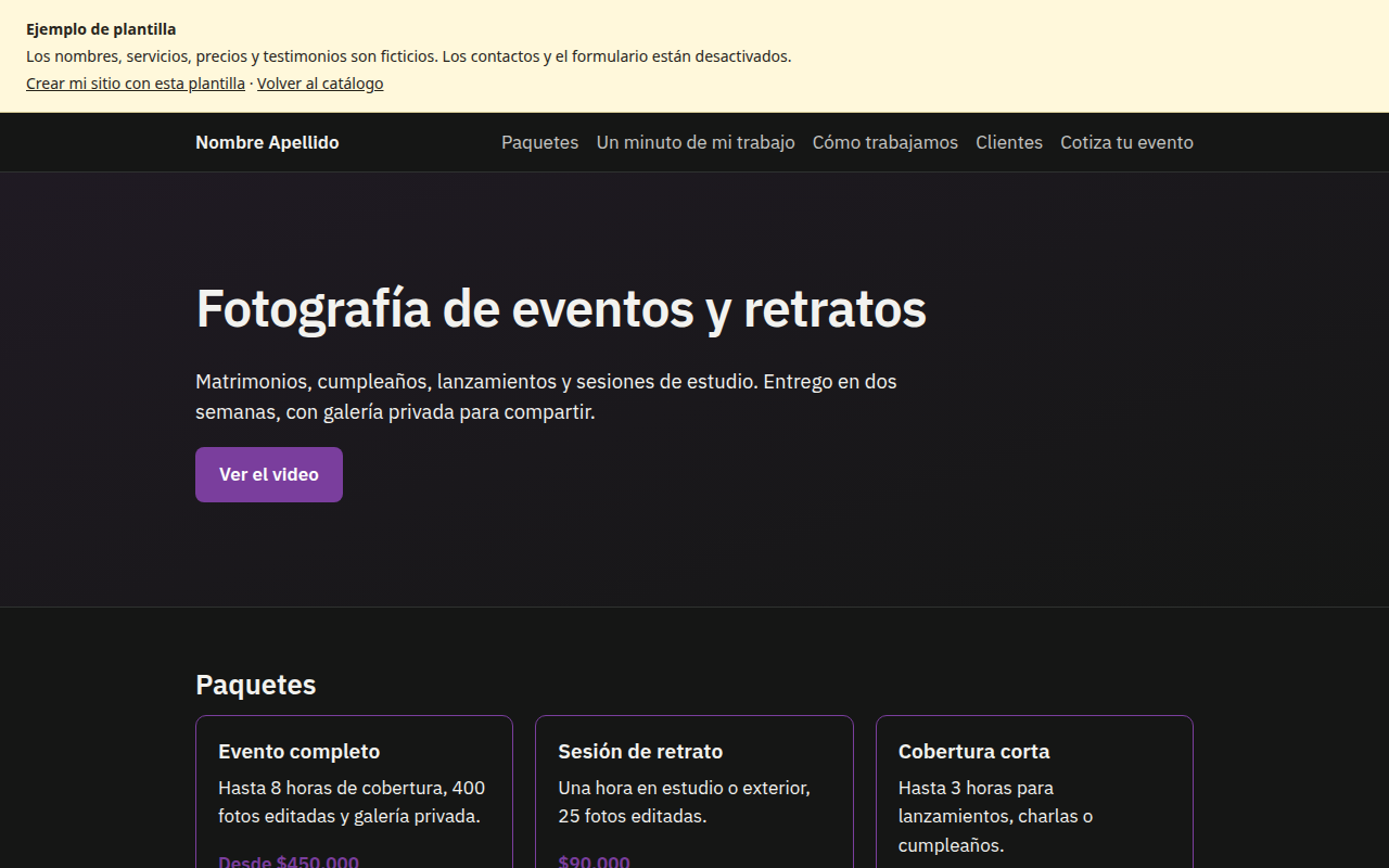 Sitio de ejemplo para evento o portafolio